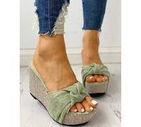 HHZYT Sandali con Zeppa da Donna Espadrillas Sandali Estivi con Plateau e Punta Aperta Ciabatte con Fiocco e Zoccoli Comode Scarpe da Spiaggia,Verde,US6/EU37