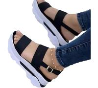 HHZYT Sandali con Zeppa da Donna Sandali Sportivi alla Moda con Cinturino alla Caviglia Sandalo Casual con Plateau e Punta Aperta Comode Scarpe da Passeggio,Nero,US4/EU35