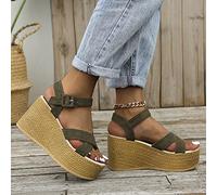 HHZYT Sandali con Zeppa e Tacco Alto con Plateau da Donna Sandali Estivi con Tacco Alto Espadrillas Scarpe da Spiaggia con Cinturino alla Caviglia con Fibbia,Verde,US7/EU38