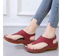 HHZYT Sandali Piatti Infradito da Donna Sandali con Cinturino alla Caviglia con Fibbia Sandali Estivi con Punta a Clip con Supporto per Arco Comode Scarpe da Spiaggia,Rosso,US8/EU39
