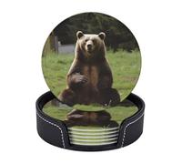 Hi Bear Sit on The Lawn Set di 6 sottobicchieri con supporto in pelle sottobicchieri protezione da tavolo tappetino per tazza per bar decorazione tazza pad per tavolino da caffè cucina sala da pranzo