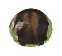 Hi Bear Sit On The Lawn Shower Cap per le donne riutilizzabile a doppio strato tappi per capelli da bagno fascia elastica impermeabile da donna spa salone doccia cappello cappelli per capelli