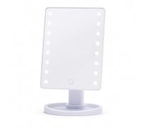 HI BEAUTY! Specchio Trucco LED Rettangolare Inclinabile 180° - Luce Fredda Dimmerabile Touch, Specchio da Tavolo con Base Porta Accessori - 26,5 x 17 x 12 cm - Bianco