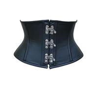 Hi-GERMANWEARS Corset da donna Underbust Black Leather Steel Boned Body Waist Shaper with Strong Claps Closure, Nero , M