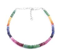 HI International Braccialetto di perle 100% naturale, multizaffiro, smeraldo, rubino, gemma, sfaccettatura, 17,8 cm, 3,5-4,5 mm, 3-4 mm, con pietre preziose e zaffiro