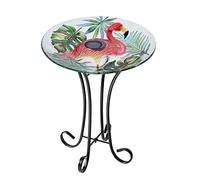 Hi Line Gift Ltd. Abbeveratoio per Uccelli in Vetro Verde a LED Solare con Supporto, Fenicottero