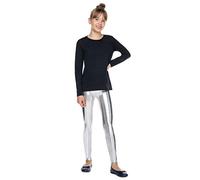 hi!mom Leggings da ragazza in lattice lucido a lunghezza intera, effetto metallizzato, effetto bagnato, pantaloni per bambini in finta pelle, pantaloni in lattice per bambine da 2 a 13 anni, Argento