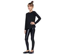hi!mom Leggings da ragazza in lattice lucido a lunghezza intera, pantaloni metallici effetto bagnato per bambini, pantaloni in finta pelle, pantaloni in lattice per bambine da 2 a 13 anni, Nero , 3-4