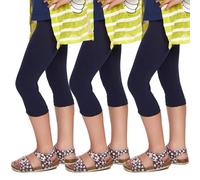 hi!mom Leggings per Ragazze Pantaloni a 3/4 per Bambini Leggings in Cotone Elasticizzato Ultra Morbido Leggings Tinta Unita per Bambini Traspirante Scuola Danza Gioco Confezione da 3 Marine