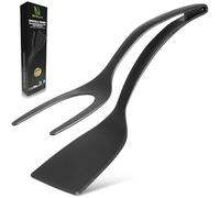 Hi Nature Spatola e pinza 2 in 1 - Spatola per uova fritte, frittelle e hamburger - Resistente al calore, senza BPA, antiaderente, lavabile in lavastoviglie (nero)