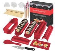 HI NINGER Kit Sushi 20 Pezzi, Sushi Maker per Principianti, Rosso | Con tappetino, stampi per riso e onigiri, coltello, bacchette e piatto da sushi; ideale per preparare sushi in famiglia