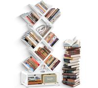 HI NINGER Libreria a forma di albero, 8 livelli, CD DVD, libreria per cameretta dei bambini, salvaspazio, pieghevole, adatta per soggiorno, camera da letto (bianco, 9 piani)