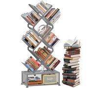 HI NINGER Libreria a forma di albero, 8 livelli, CD DVD, libreria per cameretta dei bambini, salvaspazio, pieghevole, adatta per soggiorno, camera da letto (grigio, 9 piani)