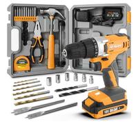 Hi-Spec 30pz Kit compatto Trapano/Avvitatore giallo 18V senza fili per fai-da-te. Trapano e avvitatore elettrico rapido con strumenti manuali e accessori essenziali