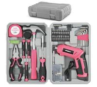 Hi-Spec 42pz Avvitatore Elettrico Rosa USB 4V & Set di Attrezzi per la Casa. Cacciavite a Batteria e Utensili Manuali in Valigetta Compatta