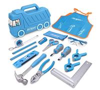 Hi-Spec Cassetta Attrezzi Bambini, Attrezzi da Lavoro Bambini con Cassetta Camion Blu, Grembiule con Tasche e Occhiali di Sicurezza, Set Educativo per Fai da Te, 17 Pezzi