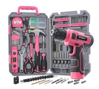 Hi-Spec Set Attrezzi Rosa con Trapano 8V. Kit Completo Trapano Elettri 130 Pezzi