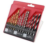 Hi-Spec Set di 16 Punte da Trapano in Acciaio Compatto. Punte Miste HSS Rivestite in Titanio, a Punta Brad e per Muratura per Metallo, Legno, Plastica e Mattone