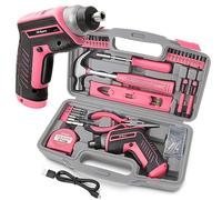 Hi-Spec Set di Attrezzi Rosa Compatto 35 Pezzi con Avvitatore Elettrico Senza Fili USB 3,6V. Kit di Base per Donna per Riparazioni Fai da Te in Casa in Valigetta