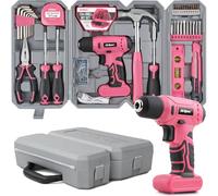 Hi-Spec Trapano Avvitatore a Batteria 8V, Set Attrezzi da Lavoro Completo Rosa con Cacciavite, Pinze e Chiavi, 58 Accessori in Valigetta, per Fai da Te Casa e Garage