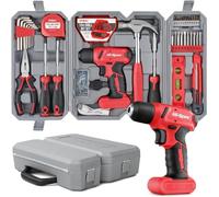 Hi-Spec Trapano Avvitatore a Batteria 8V, Set Attrezzi da Lavoro Completo Rosso con Cacciavite, Pinze e Chiavi, 81 Accessori in Valigetta, per Fai da Te Casa e Garage