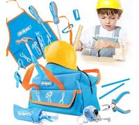 Hi-Spec Valigetta Attrezzi Bambini, Set Attrezzi da Lavoro Bambino con Borsa Blu, Casco e Occhiali di Sicurezza, Attrezzi Veri in Metallo per Fai da Te in Sicurezza, 18 Pezzi
