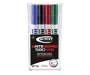 Hi-Text Marcatori per lavagna 580WB, punta tonda, busta 4 colori: nero, rosso, blu, verde