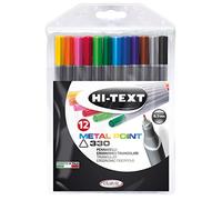 Hi-Text Penne 330 Metal Point, busta trasparente 12 penne punta superfine, fusto triangolare