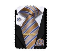 Hi-Tie 63''70'' Cravatta da uomo con cravatta extra lunga per affari | Cravatta a righe con motivo cachemire per uomini grandi e alti, quadrata da taschino, gemelli, fermacravatta