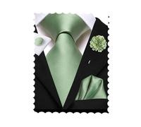 Hi-Tie Cravatta classica da uomo a forma di fiore con spilla in seta intrecciata cravatta da taschino gemelli quadrati rosso rosa oro blu cravatta da sposa, Verde salvia, M