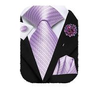 Hi-Tie Cravatta da uomo in seta e gemelli quadrati da taschino set spilla jacquard cravatta da matrimonio aziendale per formale, Viola Lavanda Lilla, M