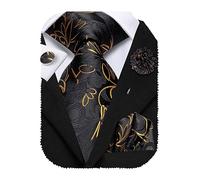 Hi-Tie Cravatte di seta per gli uomini 4PCS Cravatte da uomo e fiore risvolto Pin Pocket Square Gemelli Set Cravatte Designer