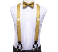 Hi-Tie Jacquard Tessuto di Seta Oro Mens Reggicalze Papillon Gemelli Hanky Set per Uomo Guanti Elastici Regolabili per Uomo