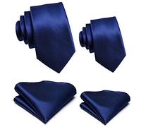 Hi-Tie Padre E Figlio Cravatta Set Jacquard Tessuto Seta Cravatta Tasca Quadrato Set Per La Festa Di Nozze Regali Di, Blu navy tinta unita., Medium