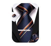 Hi-Tie - Set di cravatte in seta da uomo Rosa Blu Nero, 4 pezzi, con fazzoletto da tasca quadrato e gemelli, clip e spilla per matrimonio Hi-Tie - Set di cravatte in seta da uomo Rosa Blu Nero, 4