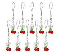 HIAKDOFT 10 Pezzi Catena Cellulare Donna Elegante con Ciondoli Ciliegia e Fiocco Cordino per Cellulare con Perline Colorate Decorazione Sicura e Rimovibile per Smartphone