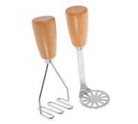 HIAKDOFT 2 pezzi Schiacciapatate in Acciaio con Manico in Legno Manuale e Ristoranti Design Ergonomico e Facile da Adatto per Verdure e Alimenti