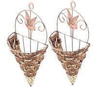 HIAKDOFT 2 Pezzi Vasi da Parete in Rattan Sintetico Design Sospeso per Decorazioni Interne Contenitori Pratici e Sicuri per Piante Artificiali e Adatti e Dormitorio