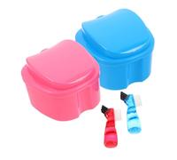 HIAKDOFT 2 set Custodie Protesi Dentaria Antiperdita con Spazzolino Portatile per Pulizia e Conservazione Design Elegante Forma Mela Kit per Igiene Dentiera Parziale e Totale