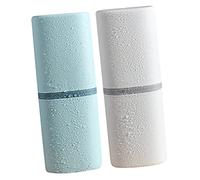 HIAKDOFT 2pezzi Porta Spazzolino Da Viaggio Resistente e Compatto Custodia Per Spazzolino Con Tazza Integrata Per Uso Domestico e Viaggi Design Elegante Bianco e Azzurro Angoli Arrotondati