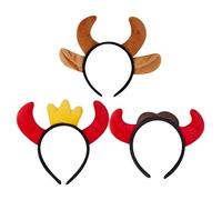 HIAKDOFT 3 Pezzi Fasce per Corna Bue Morbide e Realistiche Cerchietti da Halloween e Natale per Costume Cosplay con Orecchie da Demone Accessori Festa per Adulti