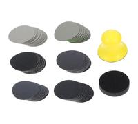 HIAKDOFT 62 pezzi Dischi Abrasivi Levigatura e Lucidatura Grana per Legno e Vetrata Dischi Orbitali Umido Asciutto con Platorello e Supporto Strappo per Trapano Levigatrice