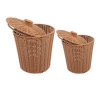 HIAKDOFT Cestino Porta Rifiuti in Plastica Pp con Coperchio, Set da 2 Pezzi, Design Intrecciato in Finto Rattan Realistico, Multiuso per Organizzazione Casa e Decorazione Stile Pastorale