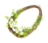 HIAKDOFT Corona Pasquale Artificiale in Rattan a Forma con Foglie Verdi e Uova Colorate Ghirlanda Primaverile per Porta e Finestra Facile da Personalizzare per Decorazioni DIY