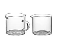 HIAKDOFT Set 2 Mini Tazze di Vetro per Latte e Caffè Beccuccio Brocche di Vetro Trasparenti senza Manico e Manico per Casa Bar e Ristoranti