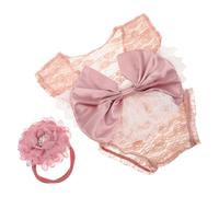 HIAKDOFT Set Fotografico Ragazzo Ragazza Femmina con Body in Pizzo Rosa e Copricapo con Fiocco Vestitino per Foto di Neonate Morbido e Delicato Accessori Coordinati per Servizi