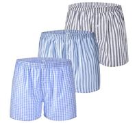 Hialegion Americani Boxer Uomo Larghi Boxer Uomo Puro Cotone Righe con Mosca Elastici con Apertura Traparenti Pantaloncini Pigiama Morbido 3 Pacco L