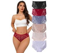 Hialegion Intimo Sexy Mutande Vita Alta Slip Donna Pizzo Senza Cuciture Intimo Morbido Trasparenti Taglie Forti 6 Pacco 1XL