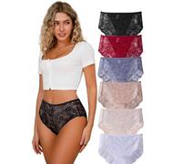 Hialegion Plus Size Mutande Donna Vita Alta Slip Pizzo Intimo Sexy Donna Senza Cuciture Copertura Totale Culotte 6 Pacco 4XL