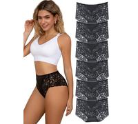 Hialegion Slip Donna Pizzo Mutande Vita Alta Intimo Senza Cuciture Trasparenti Morbido Plus Size Mutande Copertura Completa Sfacciata Culotte 6 Pezzi S